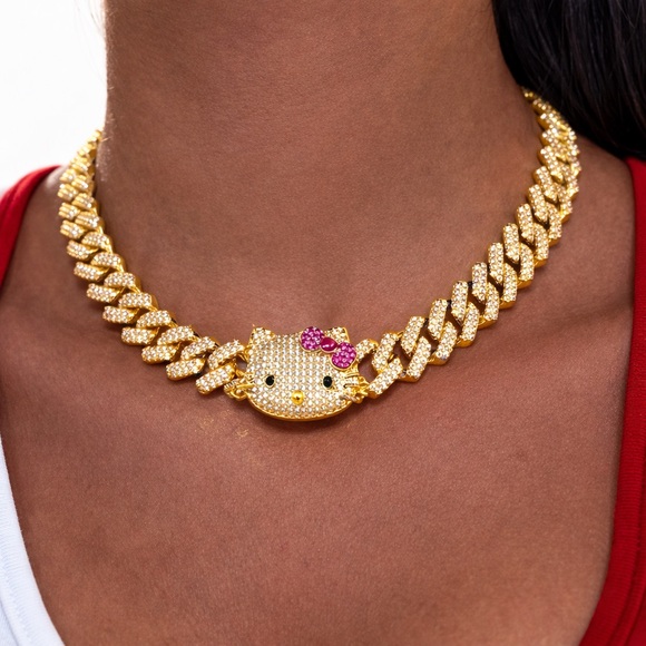 Hello Kitty Necklace, gold 16inch, Cuban hello kitty necklace - Picture 2 of 3